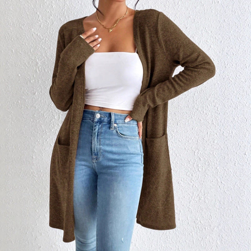 Damen Langer Strickcardigan mit praktischen Taschen Drune