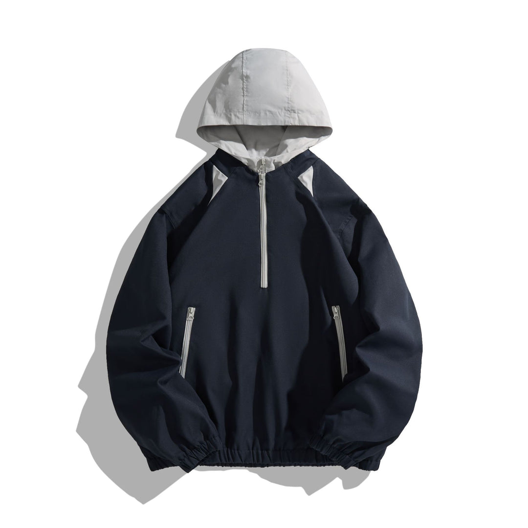 Unisex Leichter Anorak mit Kontrastkapuze und halbem Reißverschluss Drune