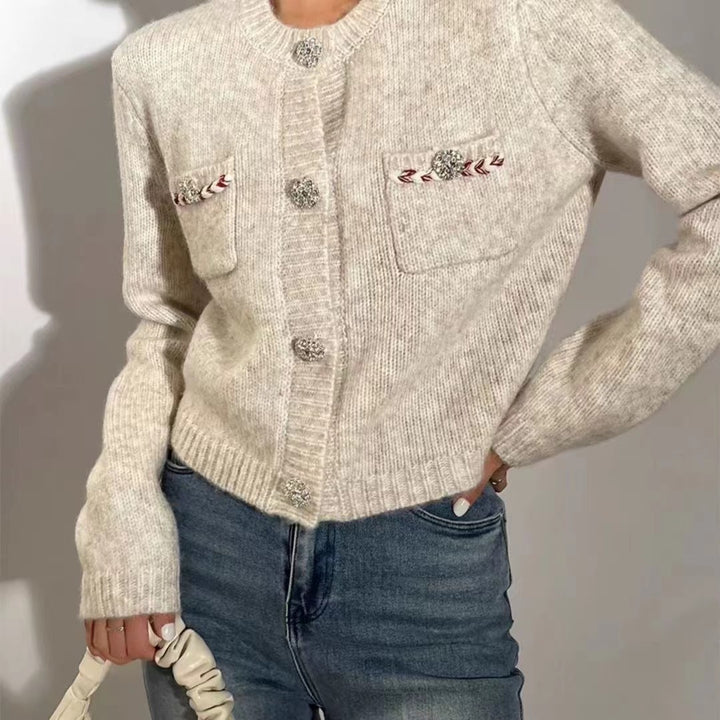 Damen elegante Strickjacke mit dezentem Knopfdesign und Taschen Drune