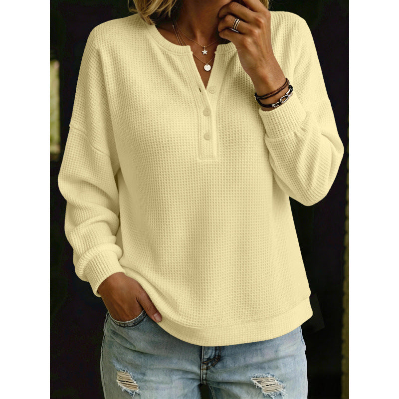 Damen Waffelstrick-Henleypullover mit Oversize-Schnitt Drune