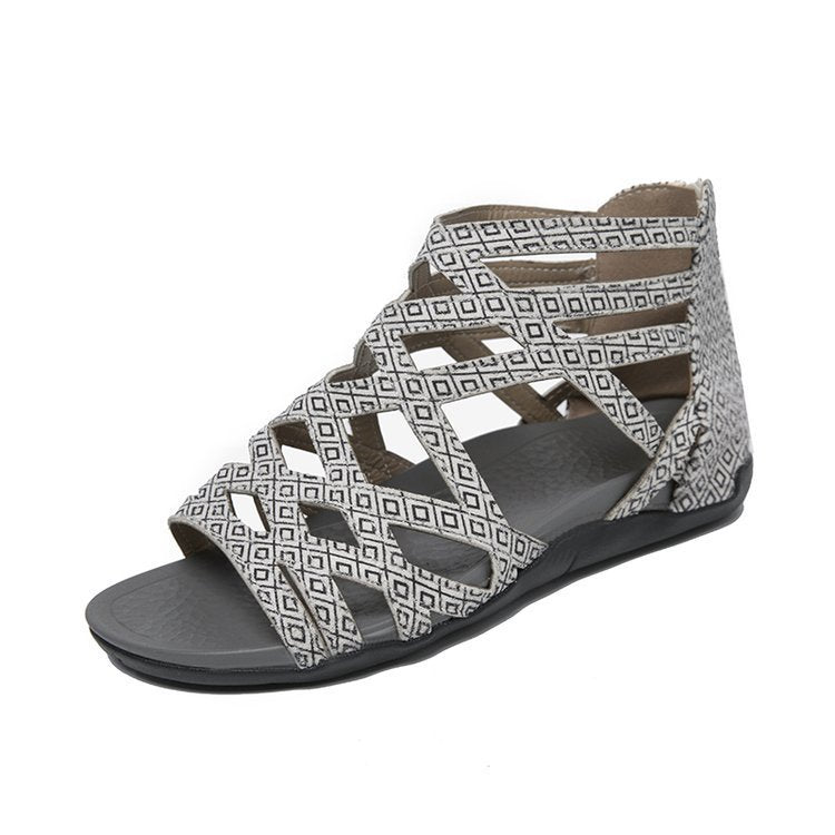 Damen Römersandalen mit Zipper, geflochtenem Cut-Out-Obermaterial und gepolsterter Komfortsohle Drune