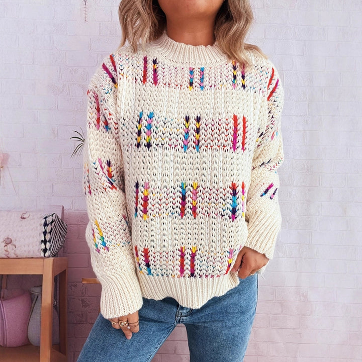 Damen lässiger Strickpullover mit bunten Akzenten Drune