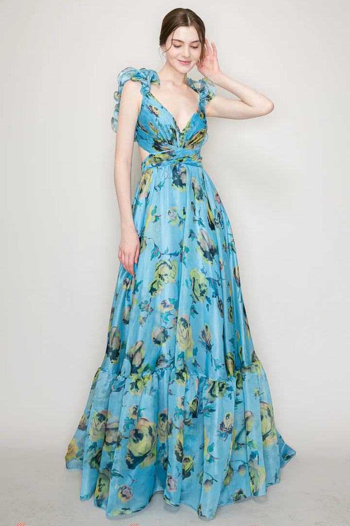 Damen Maxikleid mit luftigen Rüschendetails und ausgefallenem Wickeldesign Drune