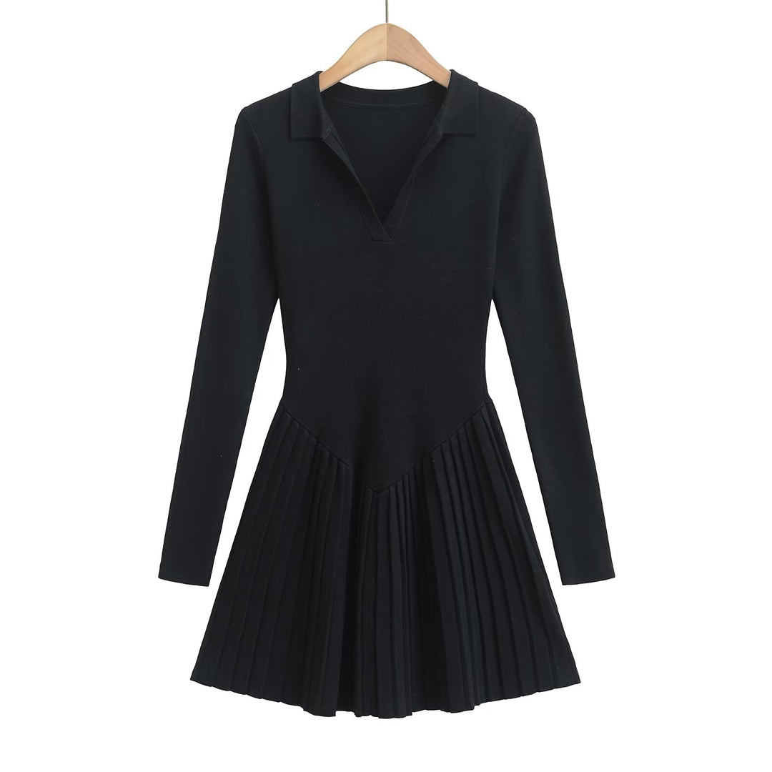 Damen langärmliges Plisseekleid Drune