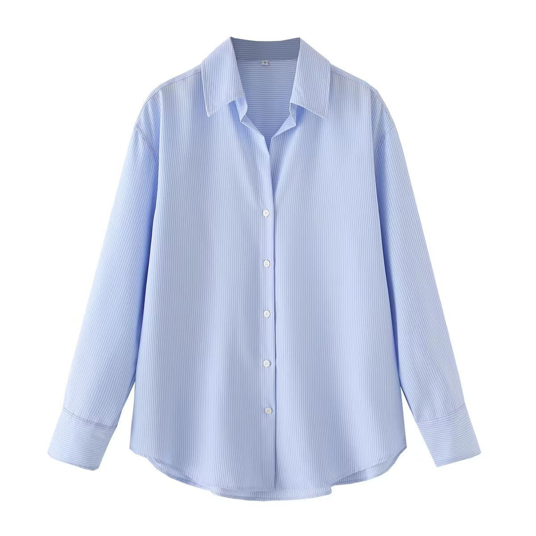 Damen Oversized-Hemdbluse mit weitem Schnitt, langen Manschettenärmeln und abgerundetem Saum Drune