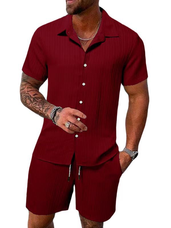 Herren Nadelstreifen Kurzarm Hemd Set Drune