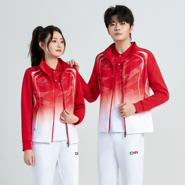 Unisex Performance-Trainingsset mit Farbverlauf, Stretch-Jacke und Komforthose Drune