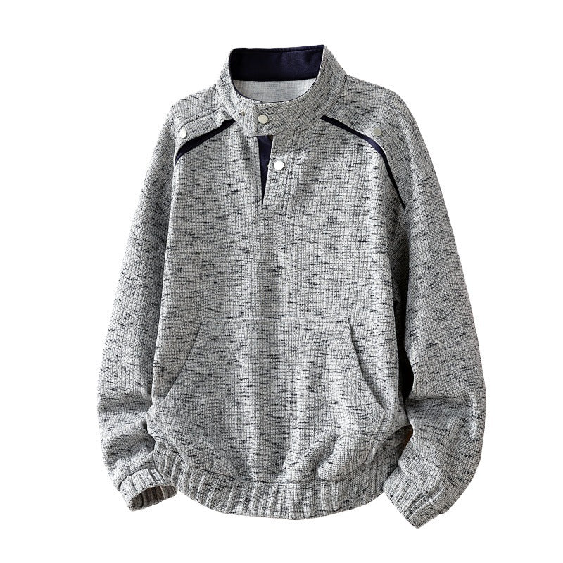 Herren strukturiertes Oversize-Sweatshirt mit Stehkragen, Druckknopfblende und Kängurutasche Drune