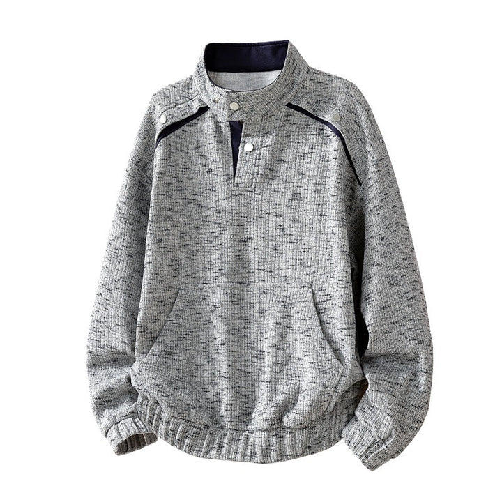 Herren strukturiertes Oversize-Sweatshirt mit Stehkragen, Druckknopfblende und Kängurutasche Drune