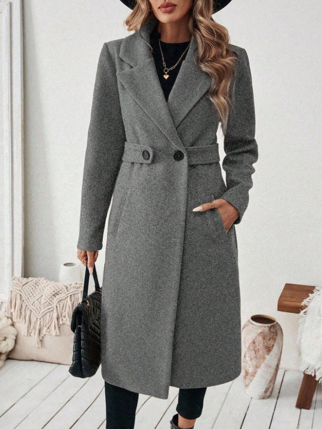 Damen Longline-Mantel mit Reverskragen und Pattentaschen-Detail Drune