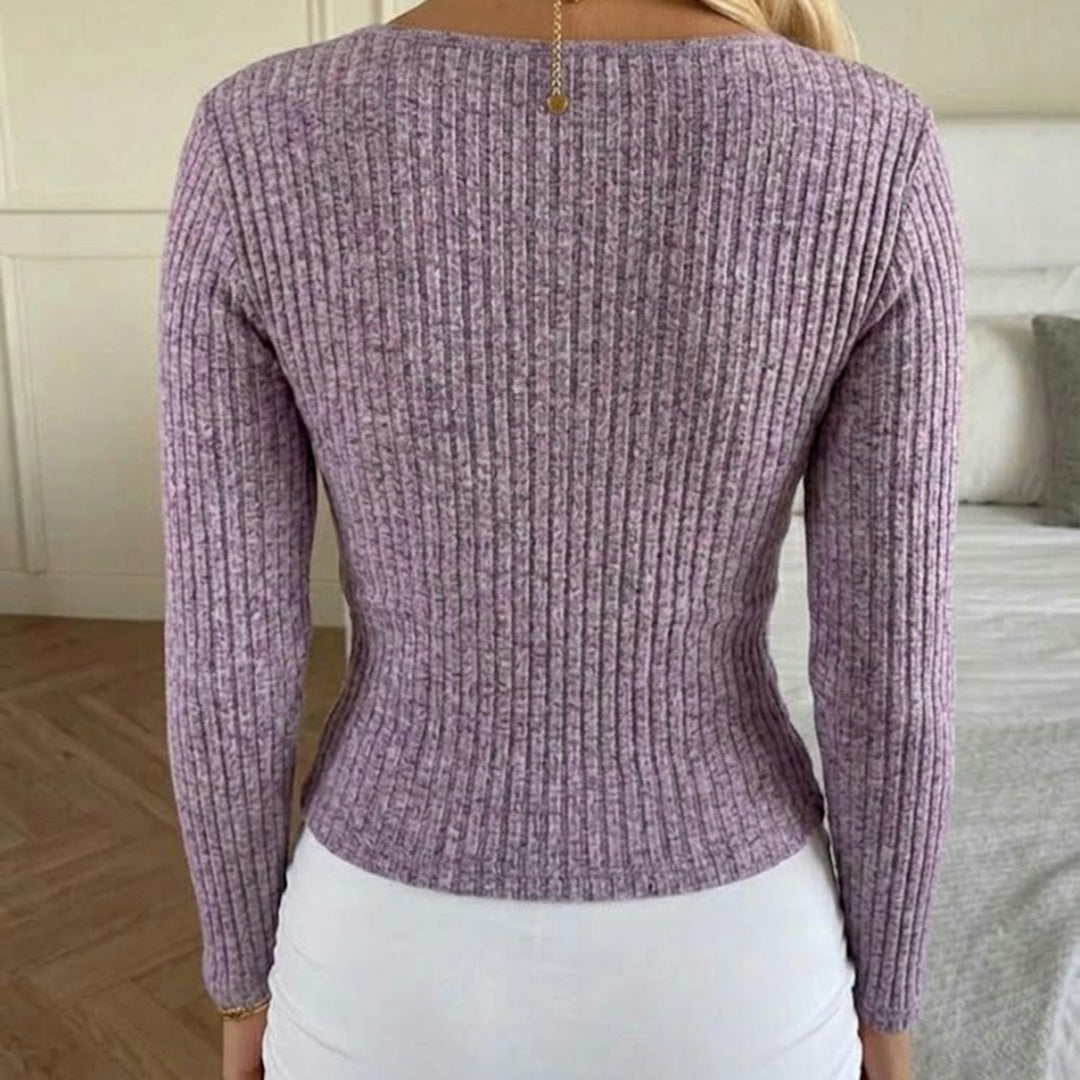 Damen Tailliertes Rippstrick-Wrap-Top mit tiefem V-Ausschnitt Drune