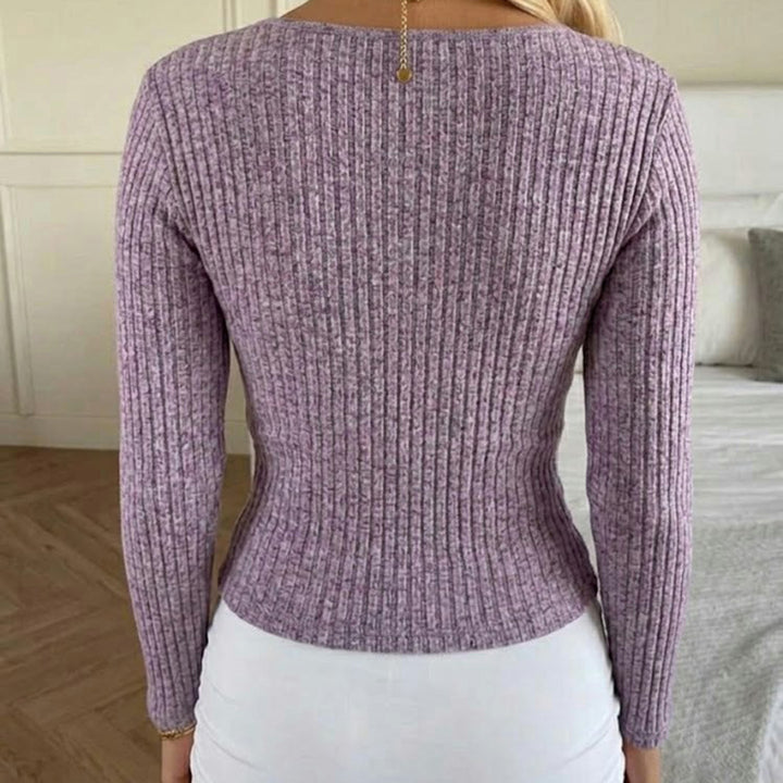 Damen Tailliertes Rippstrick-Wrap-Top mit tiefem V-Ausschnitt Drune