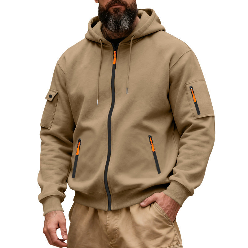 Herren nan funktionale Kapuzen-Sweatjacke mit durchgehendem Reißverschluss und Armtasche Drune