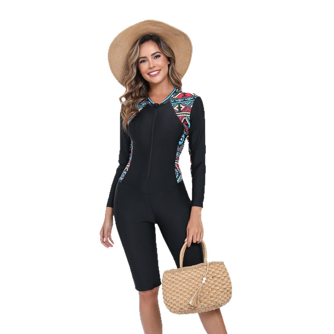 Damen Sportlicher Langarm Surfbadeanzug mit floralem Design Drune