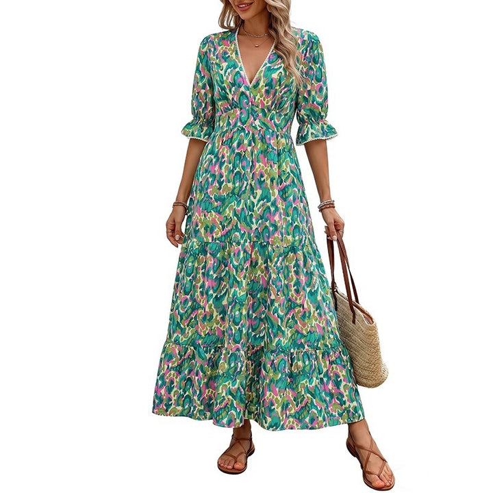 Damen Langes Maxikleid mit Rüschendetails und V-Ausschnitt Drune