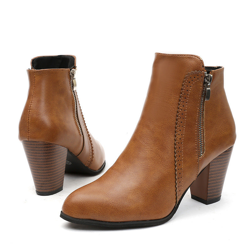 Damen elegante Stiefeletten mit modischem Reißverschluss und komfortablem Blockabsatz Drune