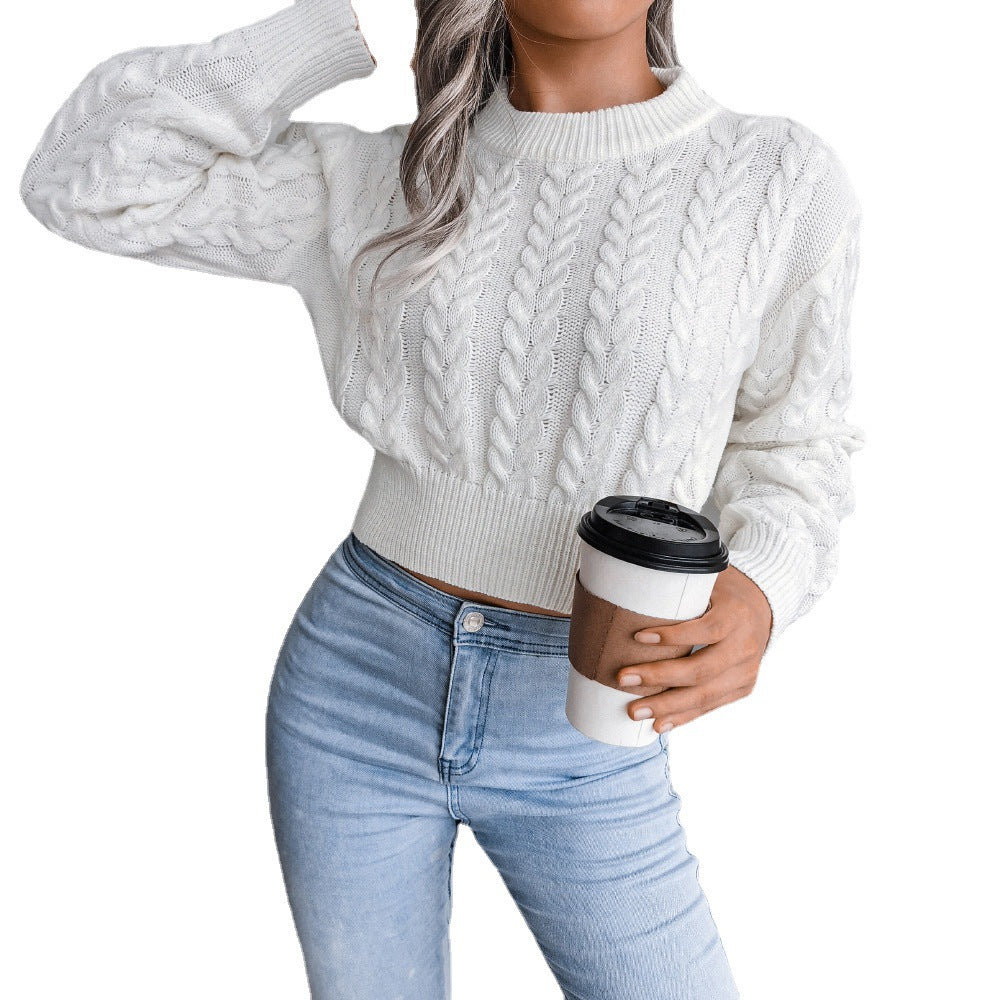 Damen Strickpullover mit Zopfmuster und figurbetontem Schnitt Drune