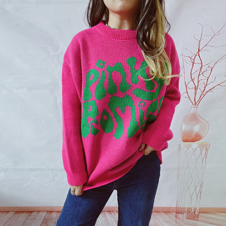 Damen lässiger Pullover mit einzigartigem Textdesign Drune