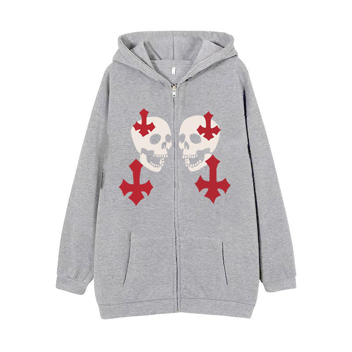 Damen nan Kapuzenjacke mit durchgehendem Reißverschluss und Rippenherz-Print Drune