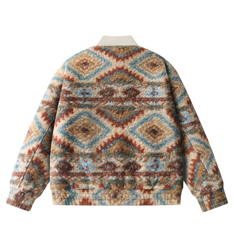 Unisex Boxy-Fleece‑Bomberjacke mit Aztekenmuster und Reißverschluss Drune