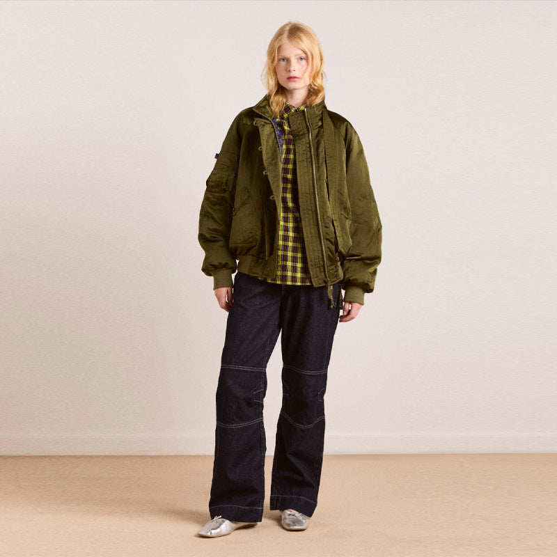 Damen Urbane Bomberjacke mit eleganten Details und hohem Kragen Drune