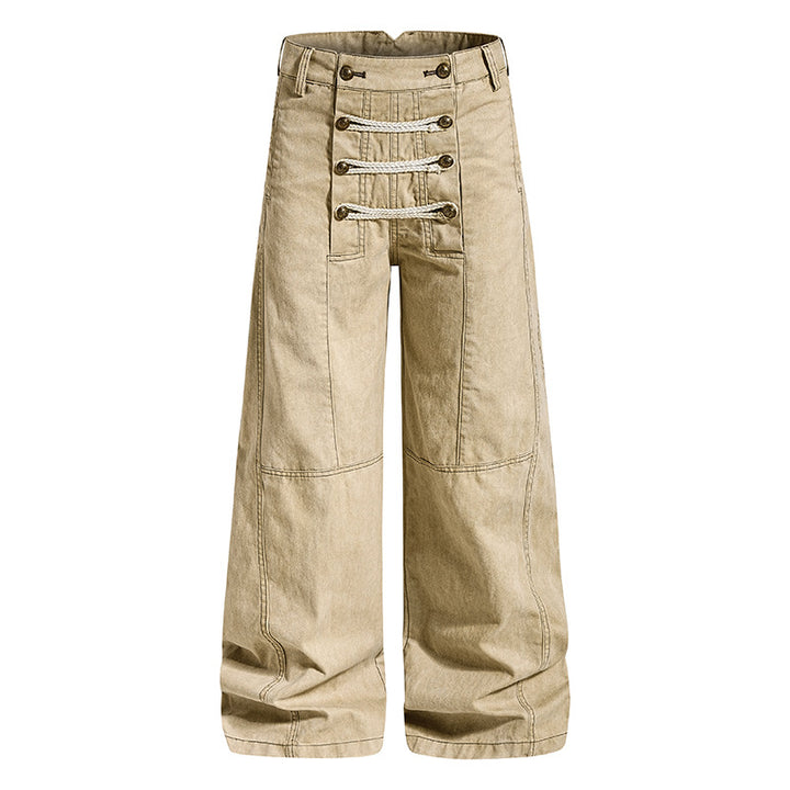 Damen High‑Waist Maritim inspirierte weite Bundhose mit dekorativer Kordel‑Schnürung Drune