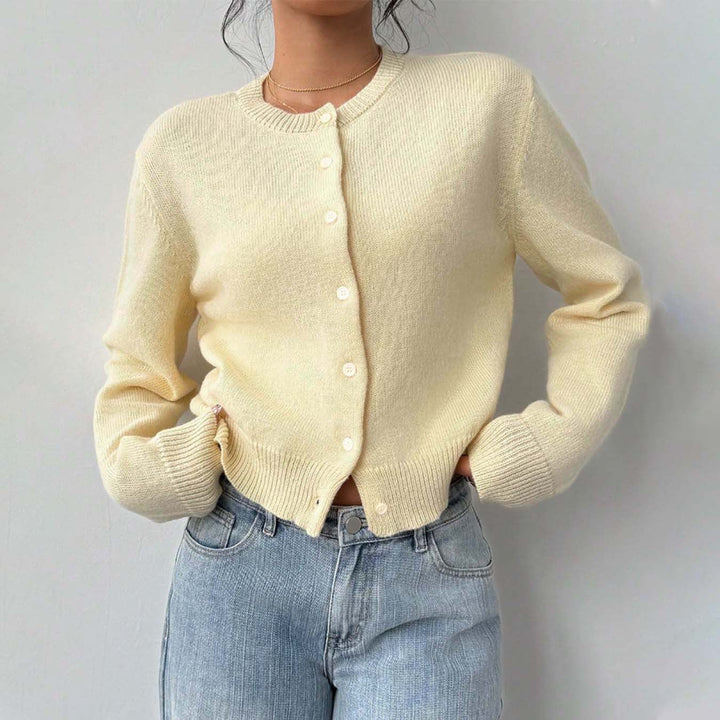 Damen leichte Strickjacke mit Knopfdetails und Rundhalsausschnitt Drune