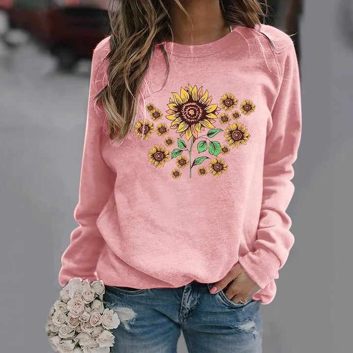 Damen Sweatshirt mit floralem Sonnenblumenmotiv und bequemer Passform Drune