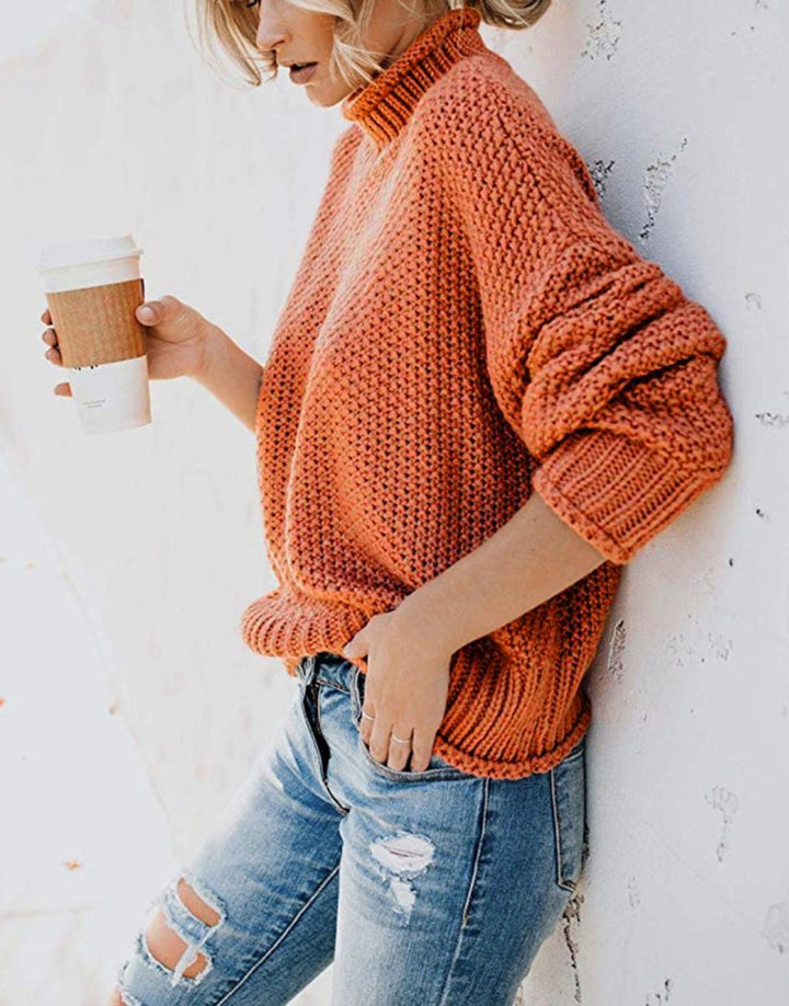Damen Grobstrick-Pullover mit Stehkragen, Blockstreifen und Oversize-Passform Drune