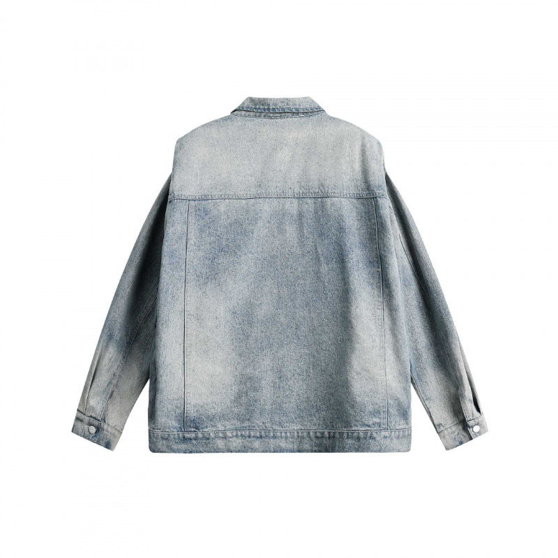 Unisex Boxy-Jeansjacke mit doppeltem Brustreißverschluss, Pattentaschen und geradem Saum Drune