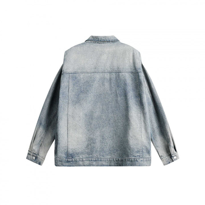 Unisex Boxy-Jeansjacke mit doppeltem Brustreißverschluss, Pattentaschen und geradem Saum Drune