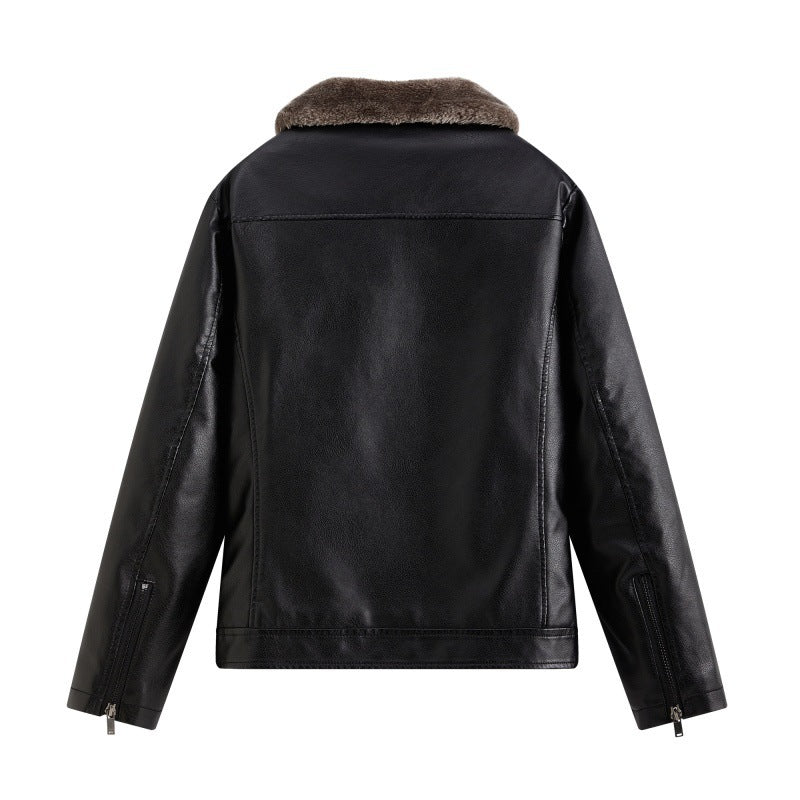 Herren Elegante Lederjacke mit Kunstfellkragen Drune