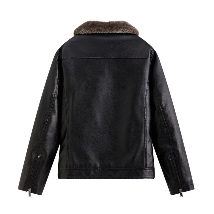 Herren Elegante Lederjacke mit Kunstfellkragen Drune