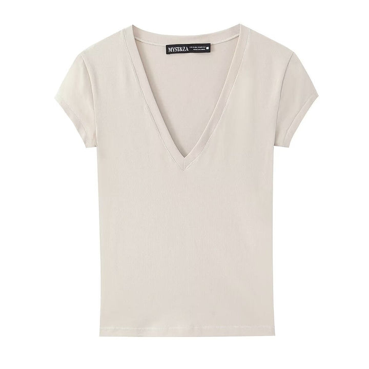 Damen T-Shirt mit modernem V-Ausschnitt und angenehmem Baumwollmix Drune
