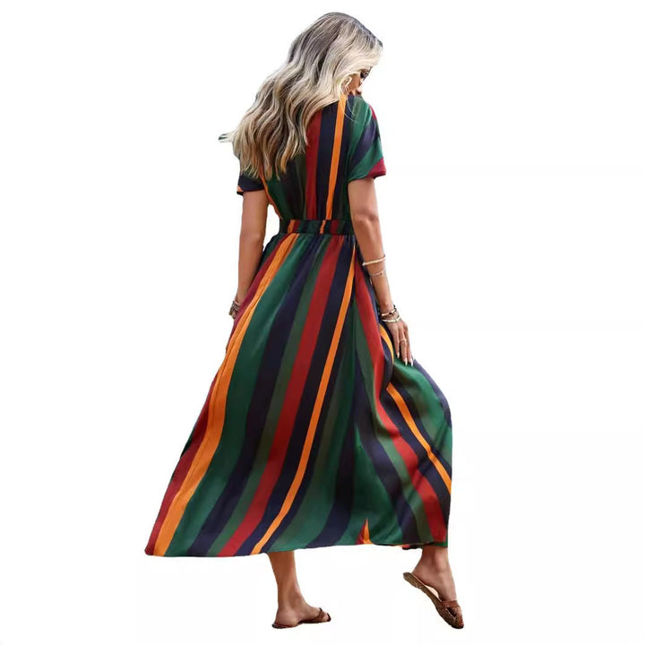 Drune | Gestreiftes Elastisches Taillenstrandkleid