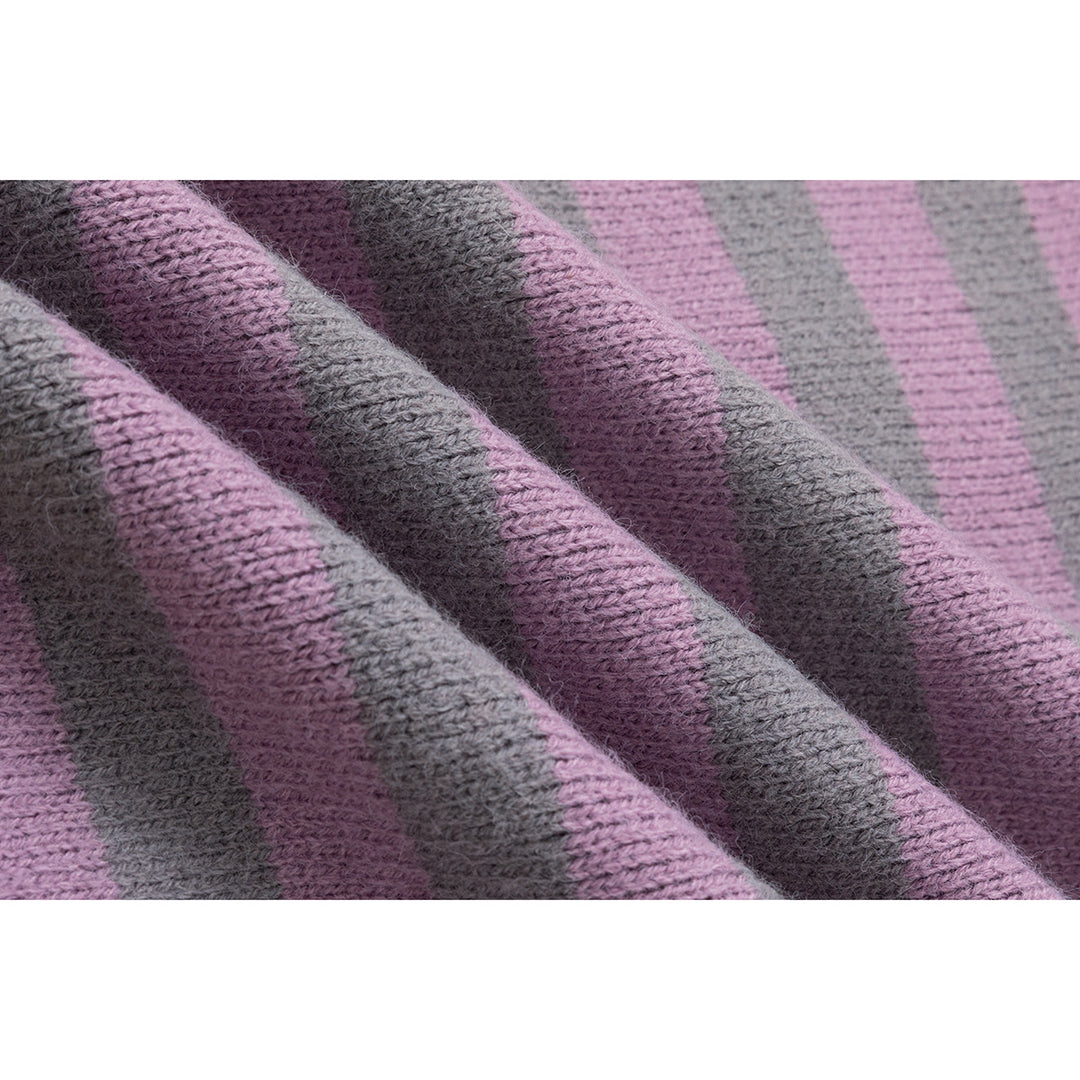 Damen Strickjacke im Patchwork-Streifenmix mit Stehkragen und Knopfleiste Drune