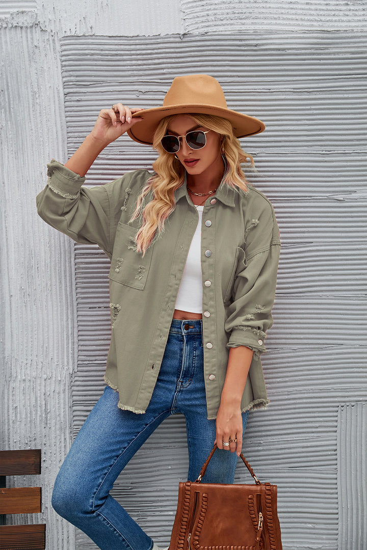 Damen Oversized Denimjacke mit Destroyed-Effekten Drune