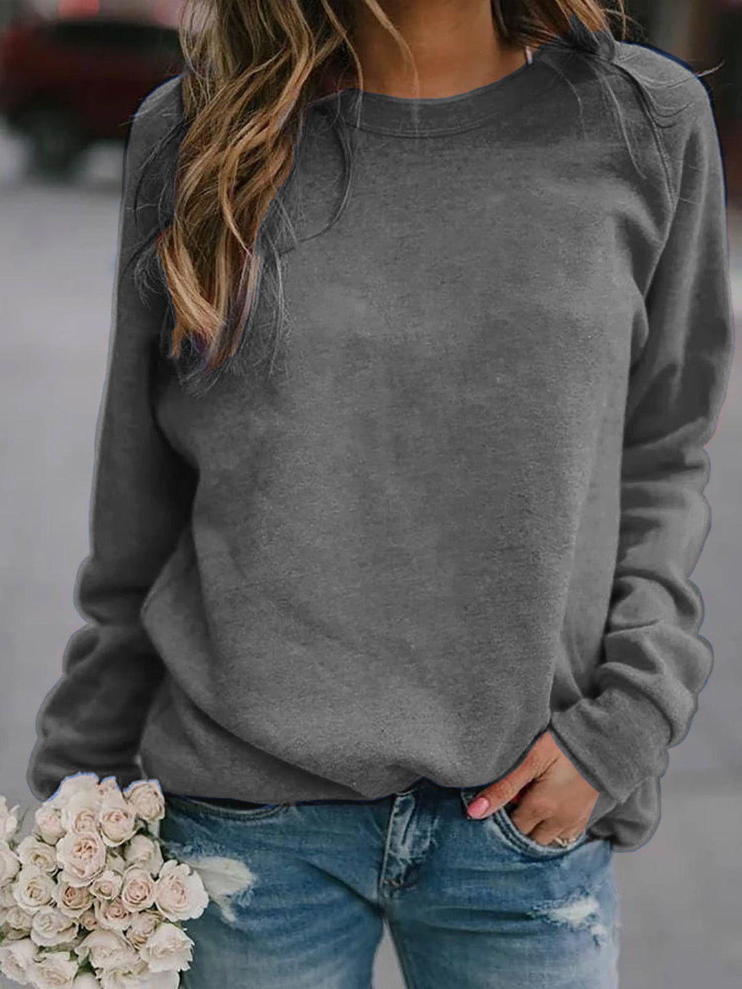 Damen Freizeit Oversized Sweatshirt mit Rundhalsausschnitt und Raglanärmeln Drune