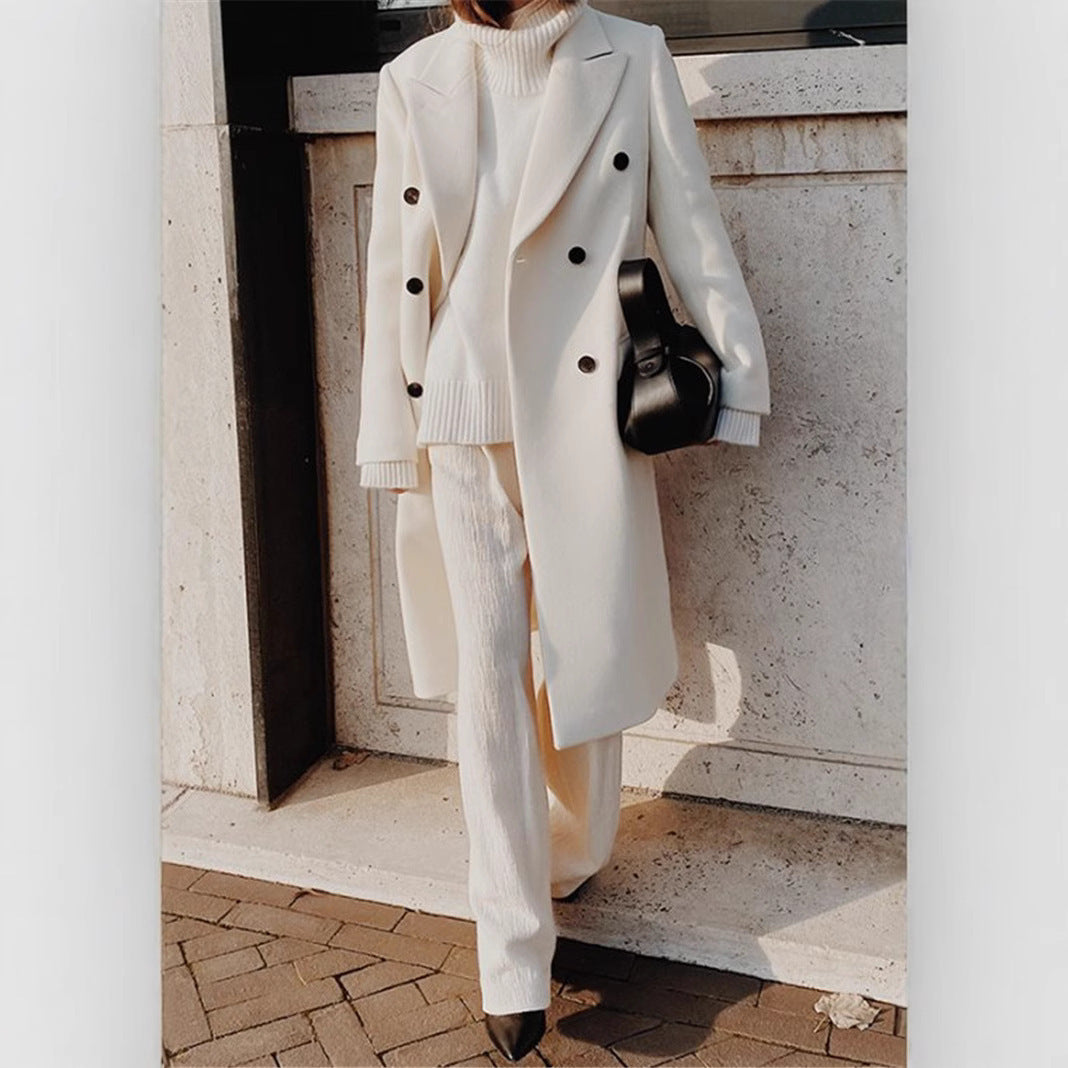 Frauen Doppelreiher Wollmischung Mantel mit oversized Schnitt und breiten Revers Drune