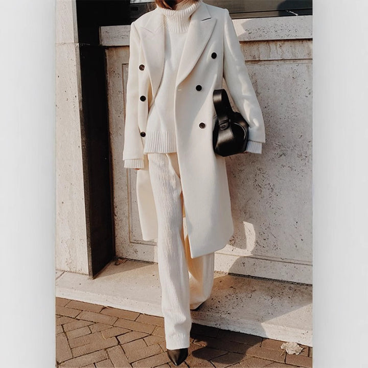 Frauen Doppelreiher Wollmischung Mantel mit oversized Schnitt und breiten Revers Drune