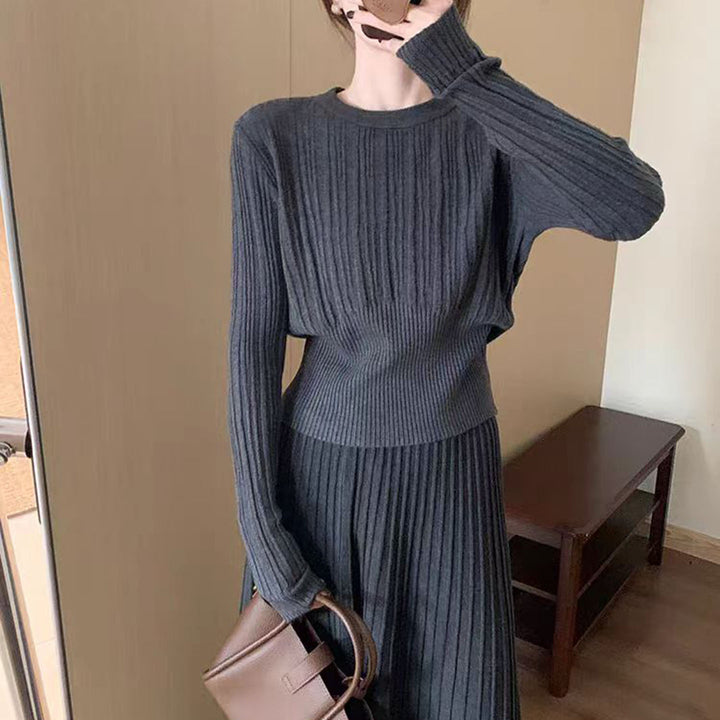 Damen Elegantes Plissee Maxikleid mit Strickpullover Drune