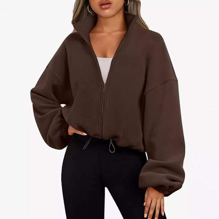 Damen modischer Oversized Pullover mit hohem Kragen und Reißverschluss Drune
