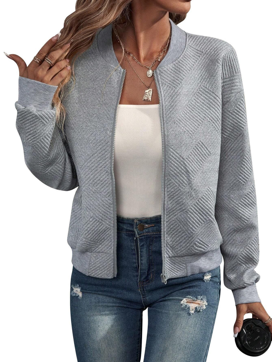 Damen Modejacke mit floralen Spitzeneinsätzen Drune