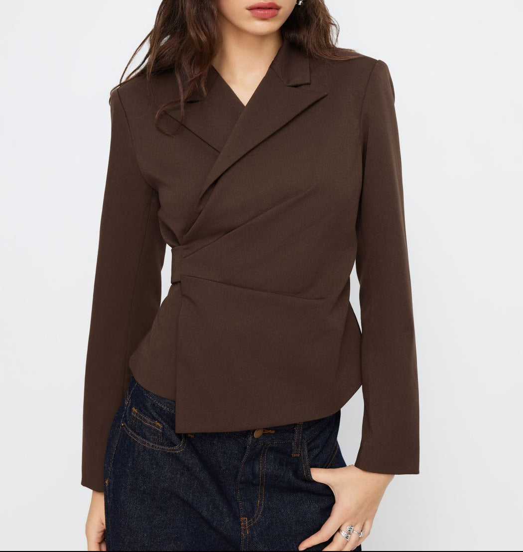 Damen Taillierter Wickel-Blazer mit drapierter Peplum-Silhouette Drune