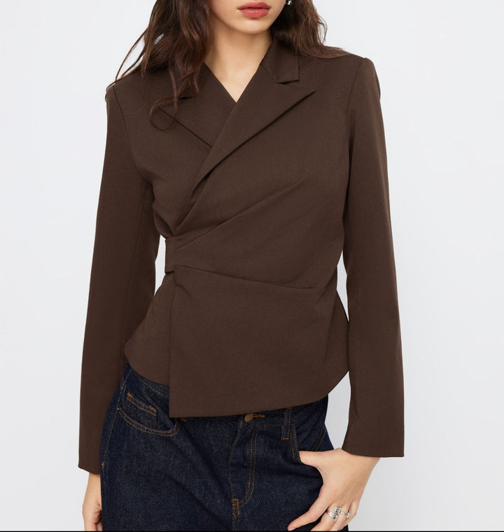 Damen Taillierter Wickel-Blazer mit drapierter Peplum-Silhouette Drune