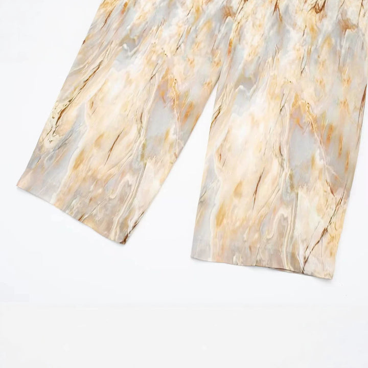 Damen nan weite Palazzo-Hose mit hohem Bund und marmoriertem Druck Drune