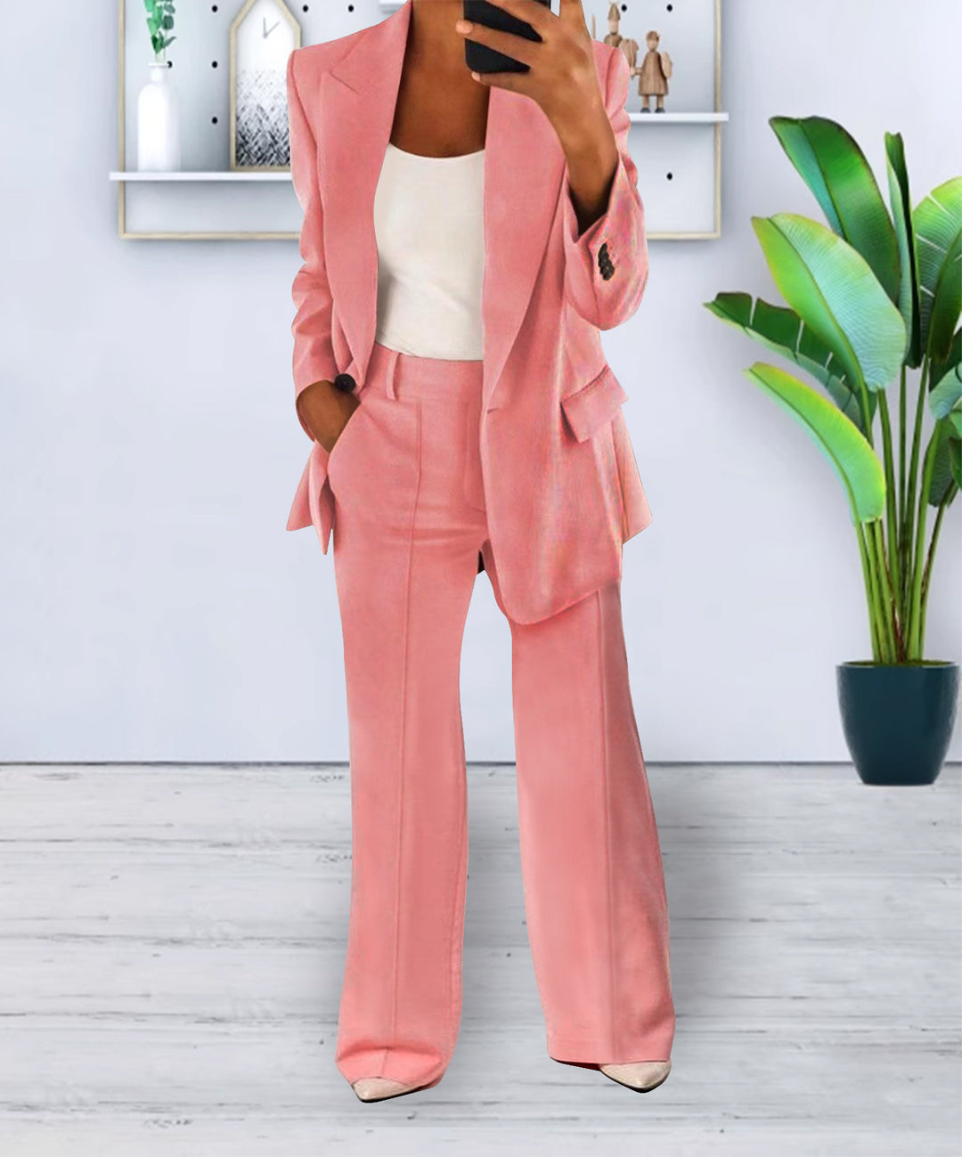 Damen Zweiteiliges Business-Casual Tailoring-Set mit Longline-Blazer und weitem Bundfalten-Hosenbein Drune