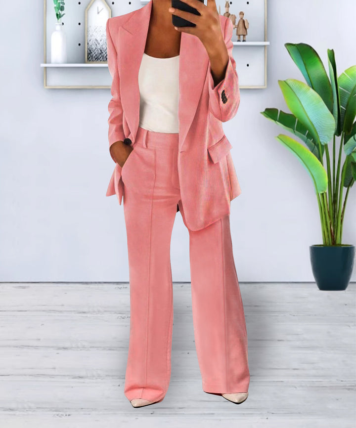 Damen Zweiteiliges Business-Casual Tailoring-Set mit Longline-Blazer und weitem Bundfalten-Hosenbein Drune