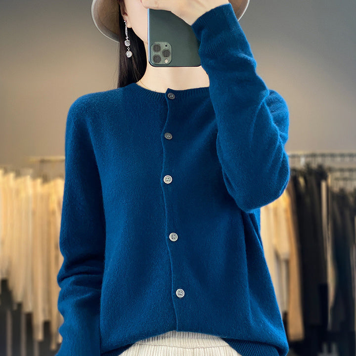 Damen Leichter Feinstrick-Cardigan mit Kaschmir‑Optik, Rundhalsausschnitt und verdeckter Knopfleiste Drune