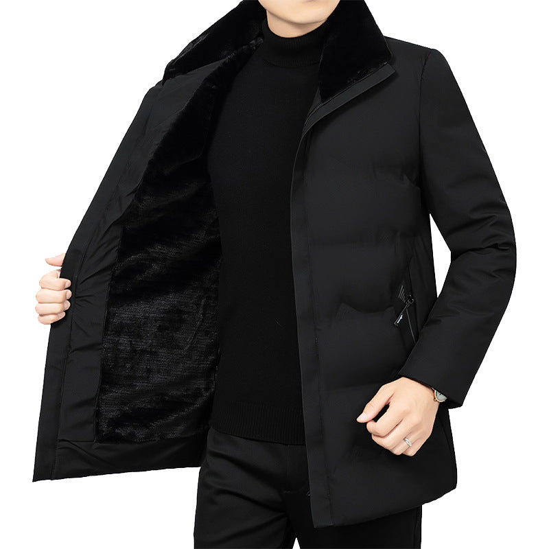 Herren Thermo-Winterkurzmantel mit luxuriösem Kunstfell-Innenfutter und Stehkragen Drune